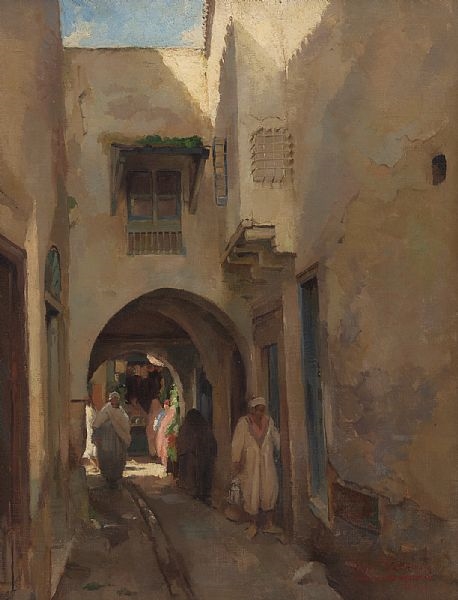 Artwork by Max Moreau, Venelle animée à Tunis, Made of oil on canvas