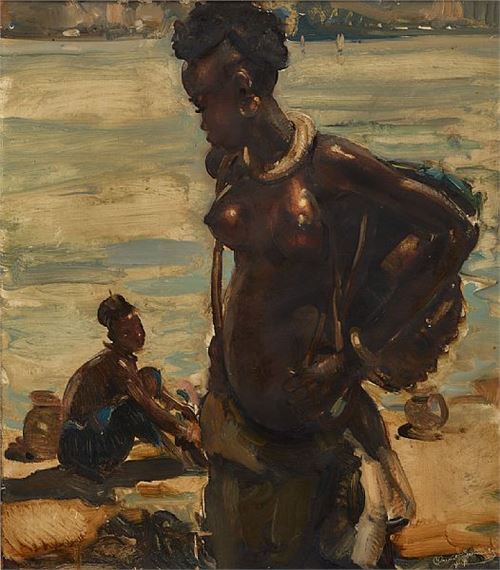 Deux jeunes femmes au bord du lac (Congo by Clement Serneels, 1944