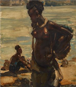 Deux jeunes femmes au bord du lac (Congo