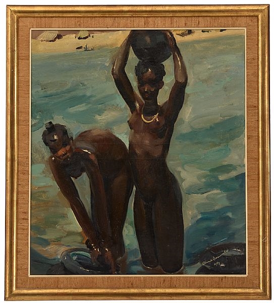 Artwork by Clement Serneels, Jeunes porteuses d’eau se baignant, Made of oil on canvas