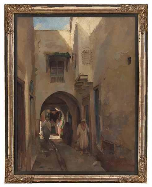 Artwork by Max Moreau, Venelle animée à Tunis, Made of oil on canvas