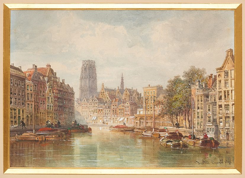 Artwork by Pierre Justin Ouvrié, Vue des canaux du clocher de la ville de Doordrecht, Made of mixed media