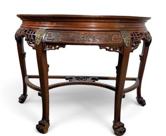 Half-moon console in stained, molded and openwork cherry wood - Gabriel Viardot