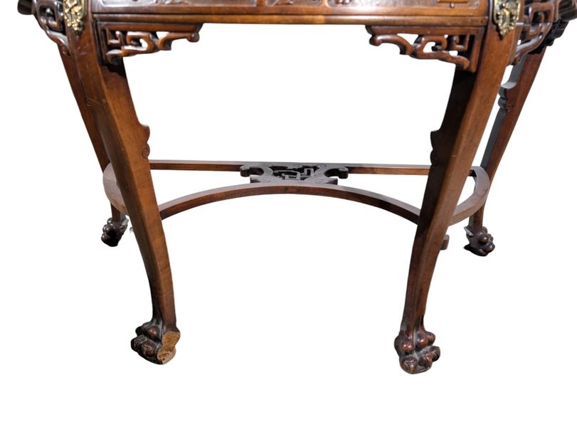 Artwork by Gabriel Viardot, Half-moon console in stained, molded and openwork cherry wood, Made of Cherry Wood, Onyx