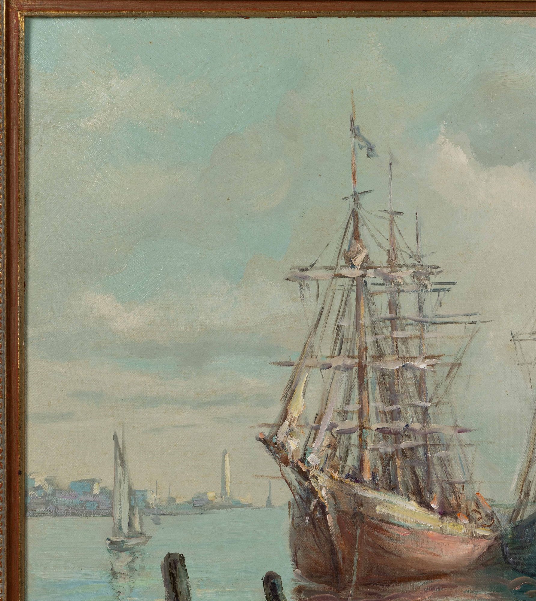 Artwork by Antonis Karafyllakis, HARBOR SCENE MARINE PAINTING, Made of Oil On Canvas