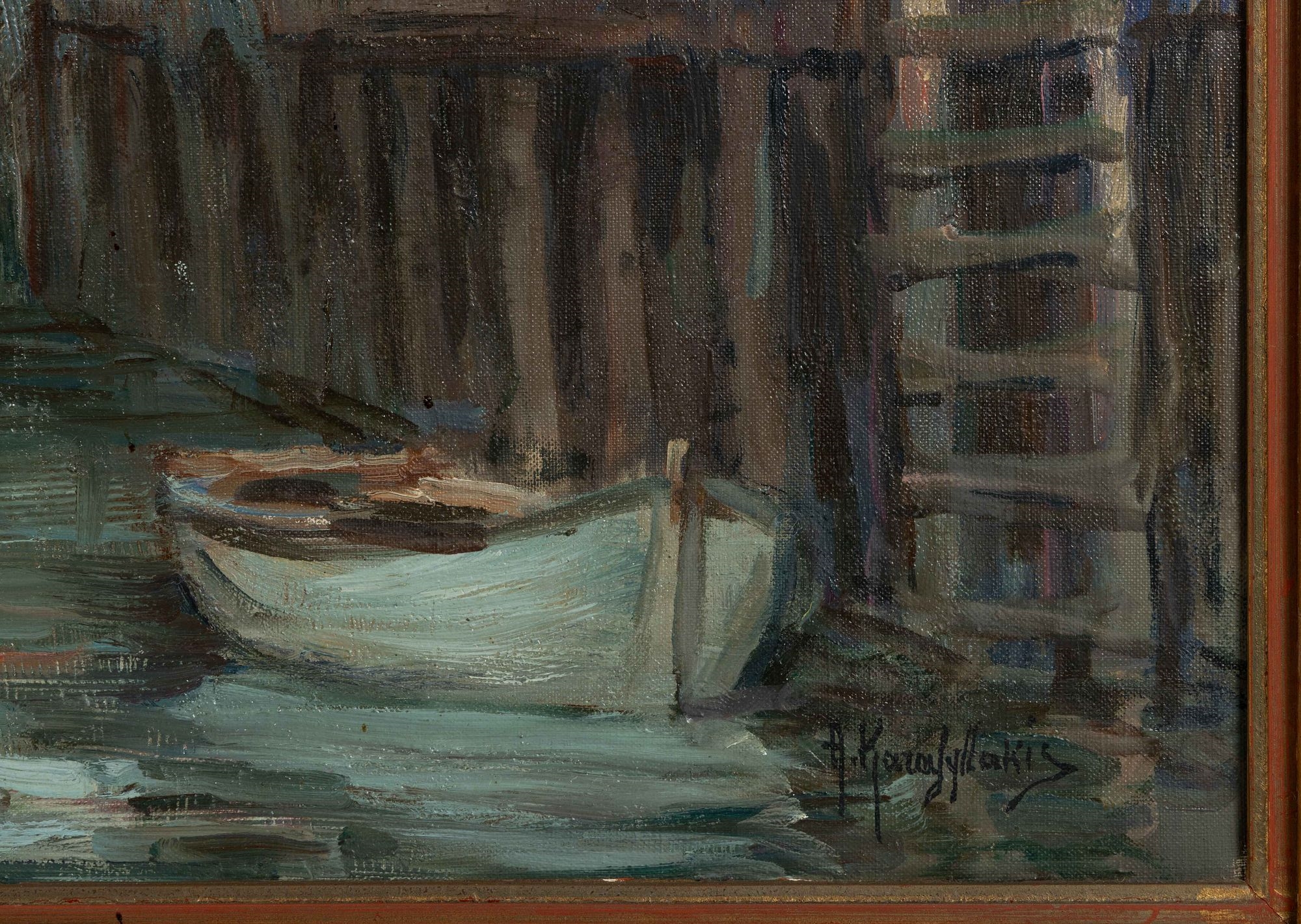 Artwork by Antonis Karafyllakis, HARBOR SCENE MARINE PAINTING, Made of Oil On Canvas