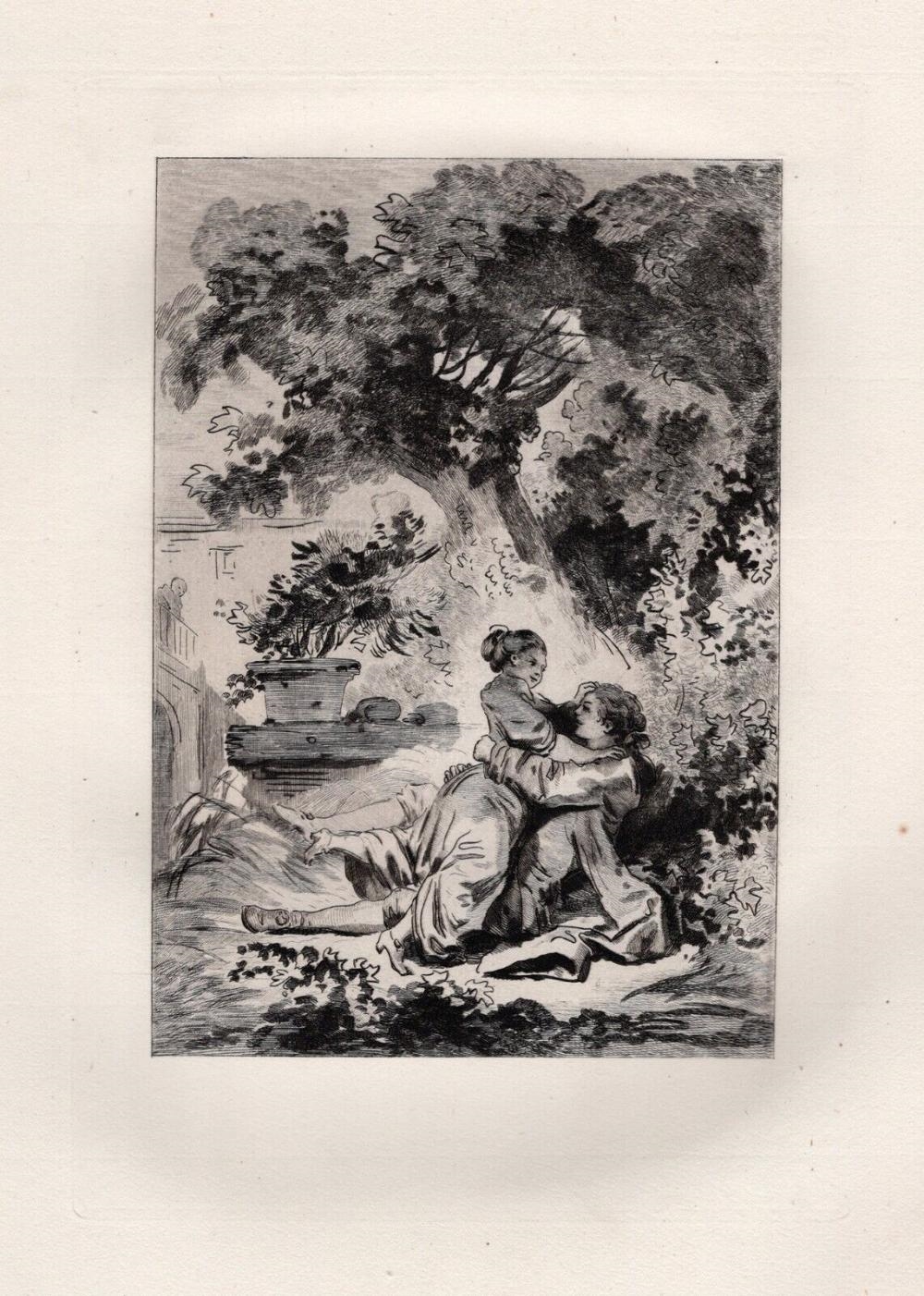 Artwork by Jean-Honoré Fragonard, Passion in the Garden, Made of Etching On Laid Paper