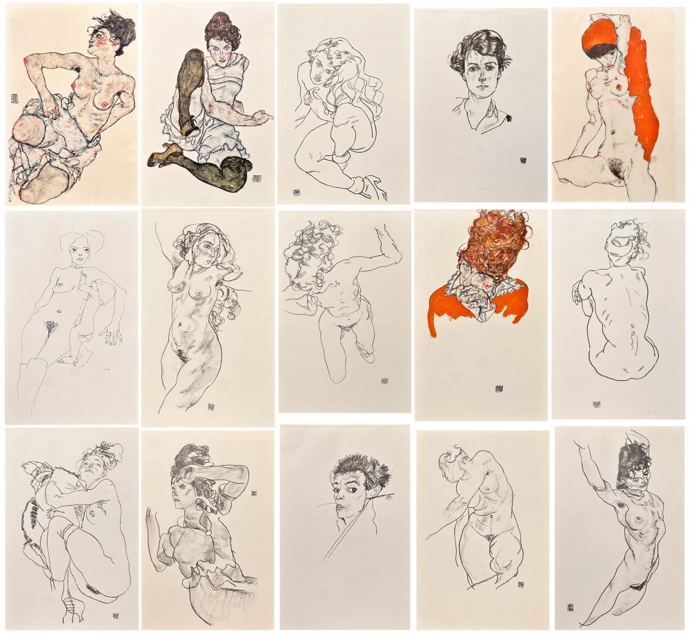 Artwork by Egon Schiele, HANDZEICHNUNGEN PORTFOLIO OF 15 PRINTS, Made of Collotype