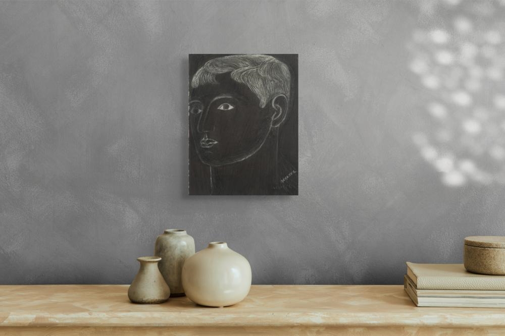 Artwork by Michael Lekakis, A Portrait of a Man, Made of Chalk On Paper