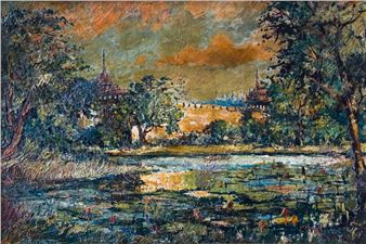 The Moat with Water Lilies - U Ba Thet