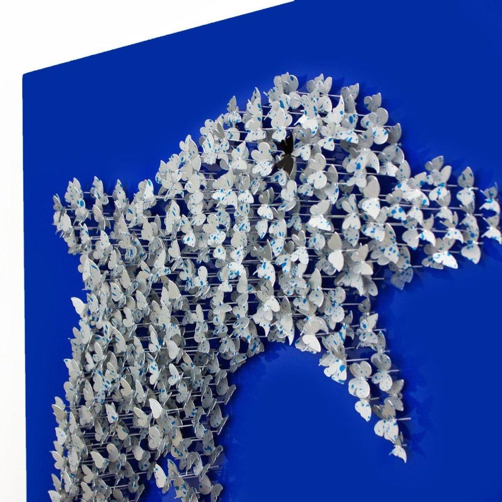 Artwork by Patricia Govezensky, Dolphin, Made of Original 3D Metal Art On Wood