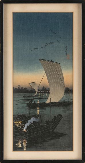 River Boats in the Evening - Takahashi Shtei
