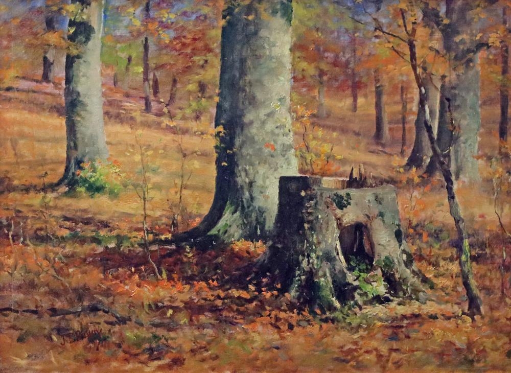 Artwork by John E. Bundy, Richmond Autumn Beeches, Made of Oil On Canvas