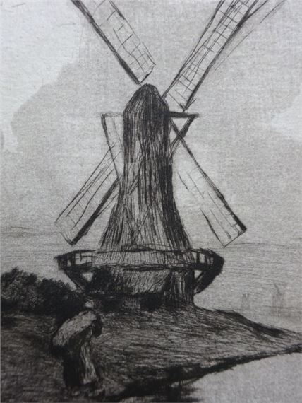 Street scene Bellevue [and] windmill - Lesser Ury