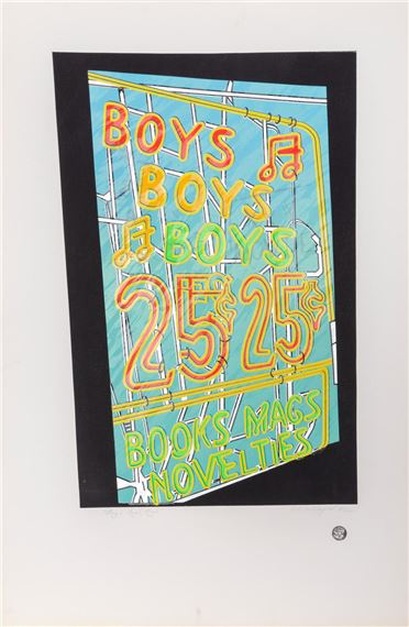 A colorful graphic print of a newspaper stand with bold text and musical notes.