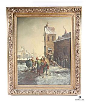 Bambochade in a snowy town - Paul Faré