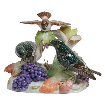 Meissen Porcelain Figural Group of Starlings Pigeon and Grapes - August Ringler