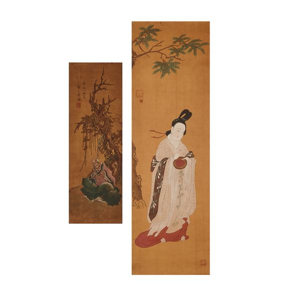 Two Silk Painted Hanging Scrolls by Chinese School