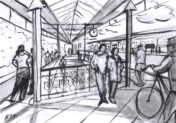 Anke Rische | Wartende am S-Bahnhof Treptower Park (2025) | MutualArt
