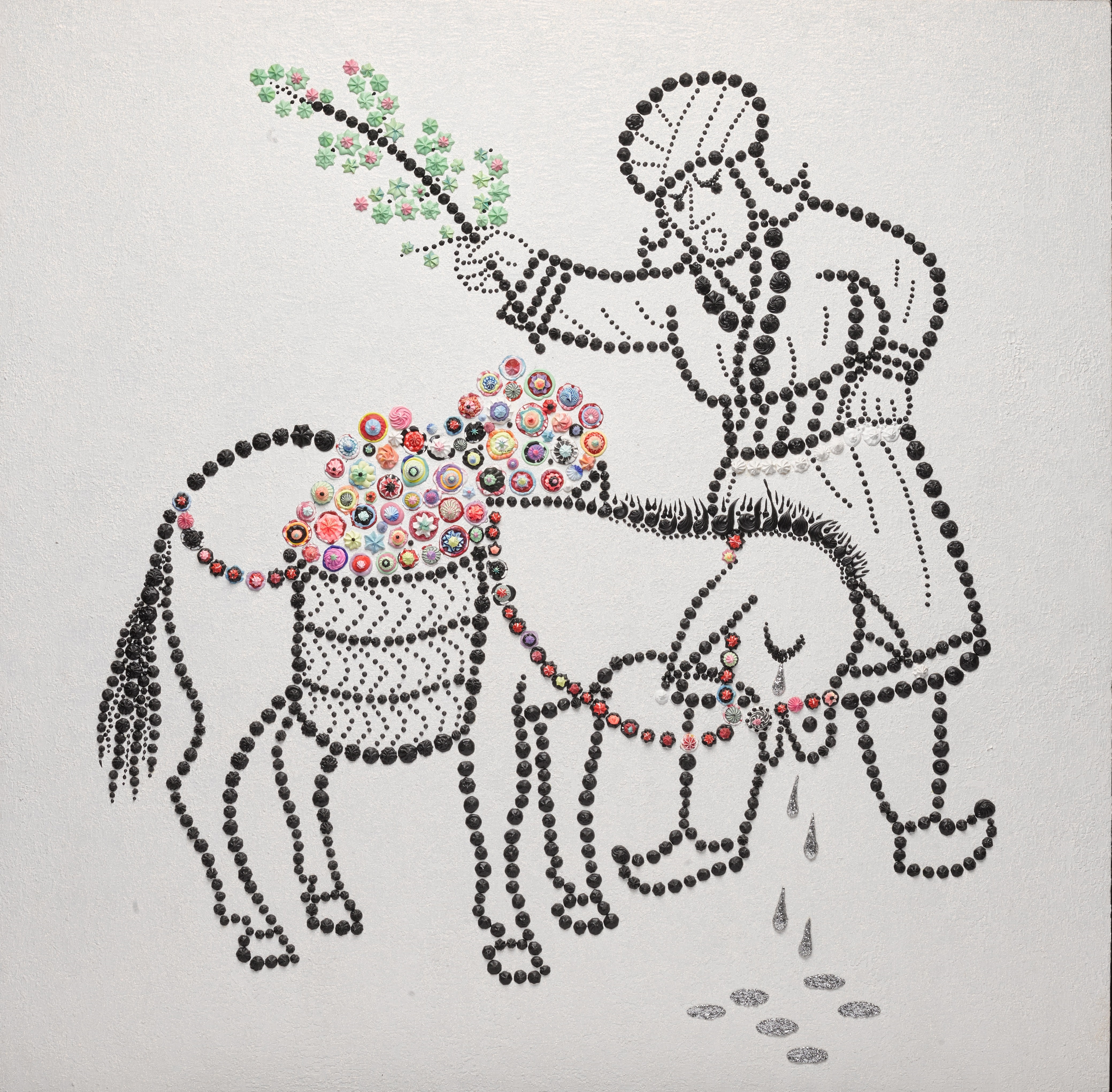 Artwork by Farhad Moshiri, Crying Donkey, Made of oil, acrylic and glitter on canvas