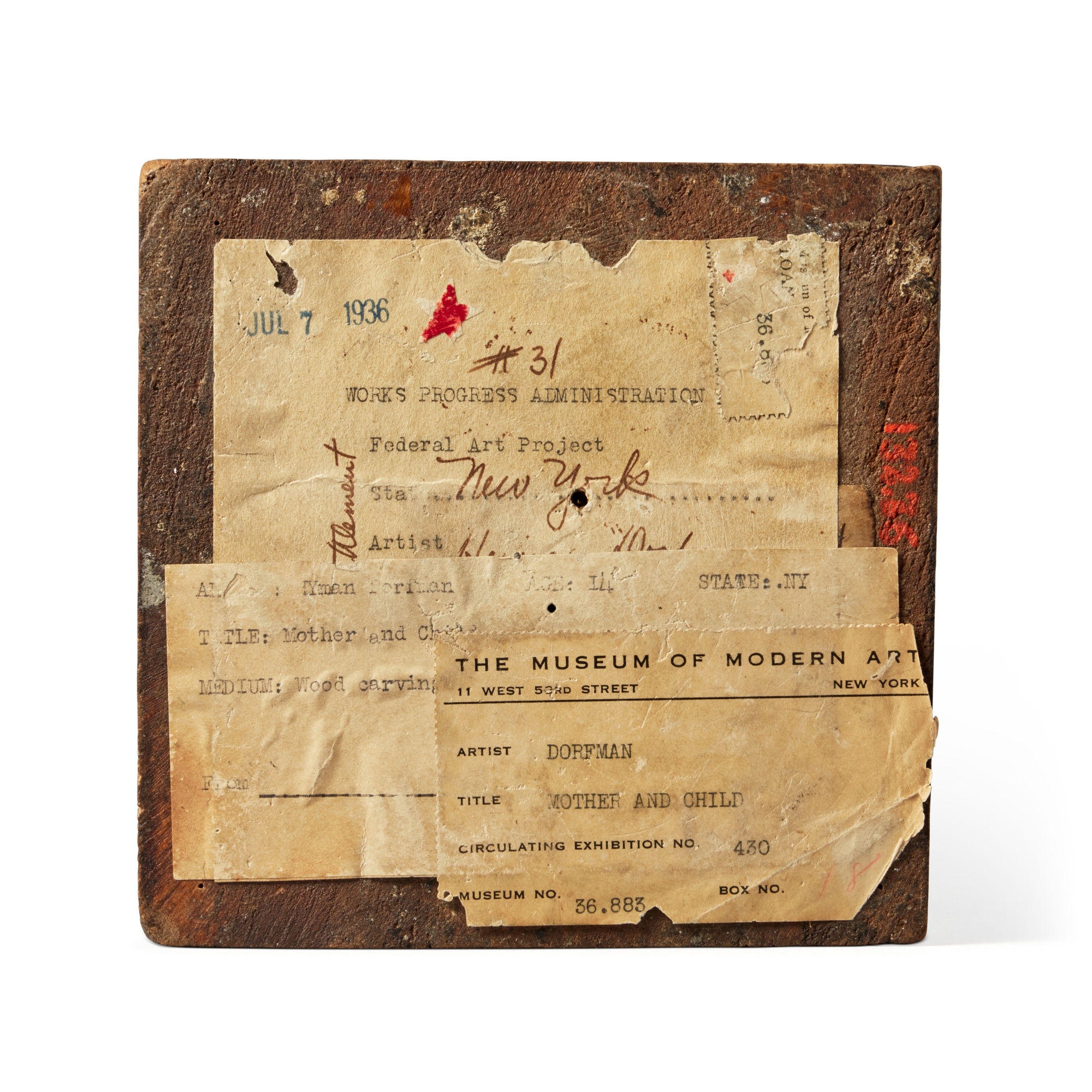 Artwork by Hyman Dorfman, Mother and Child, Made of wood carving