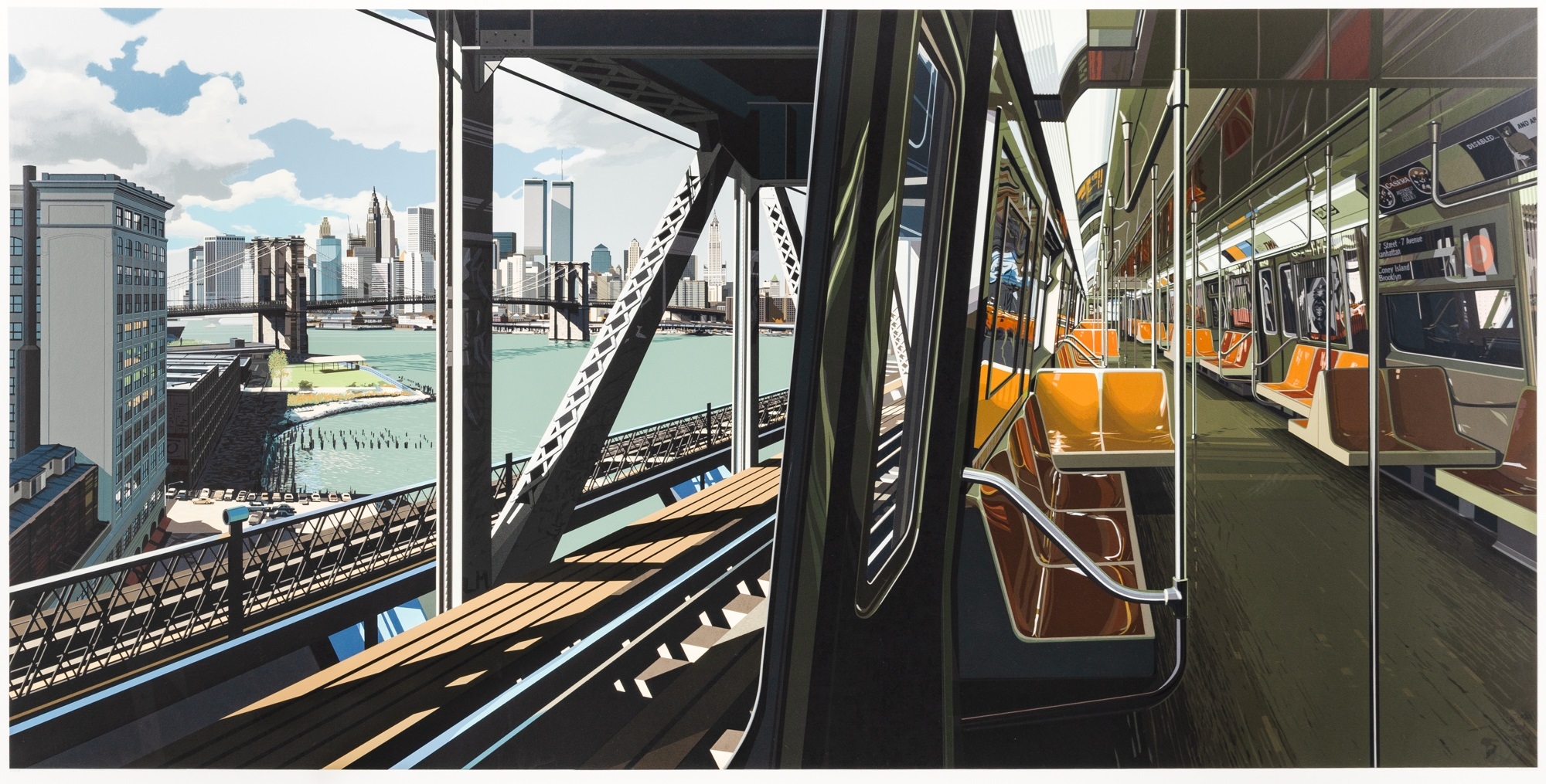 Artwork by Richard Estes, D-TRAIN, Made of Color Screenprint On Three Laminated Sheets Of Custom-Made German Museum Board