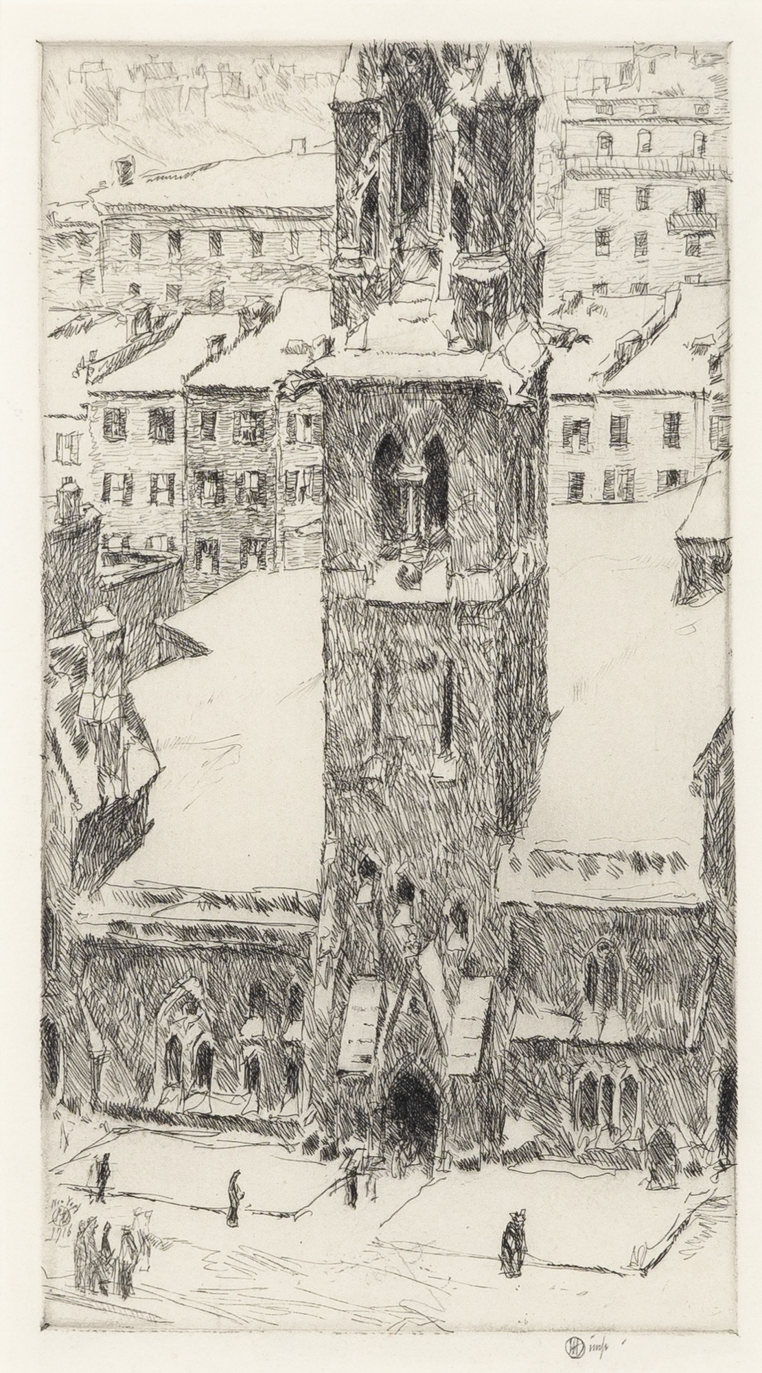 Artwork by Childe Hassam, CHURCH ACROSS THE WAY, Made of Etching
