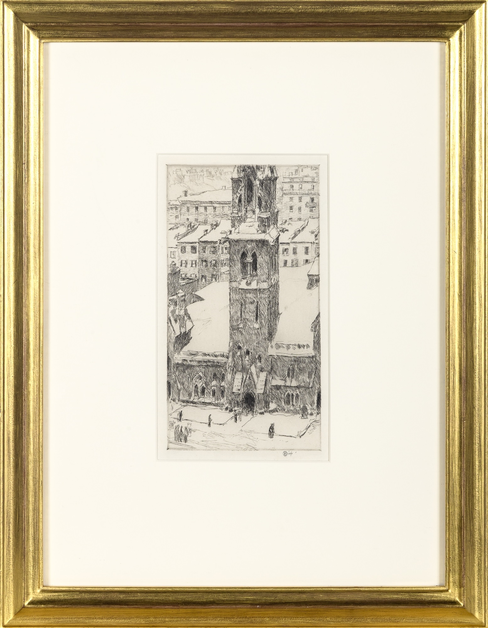 Artwork by Childe Hassam, CHURCH ACROSS THE WAY, Made of Etching