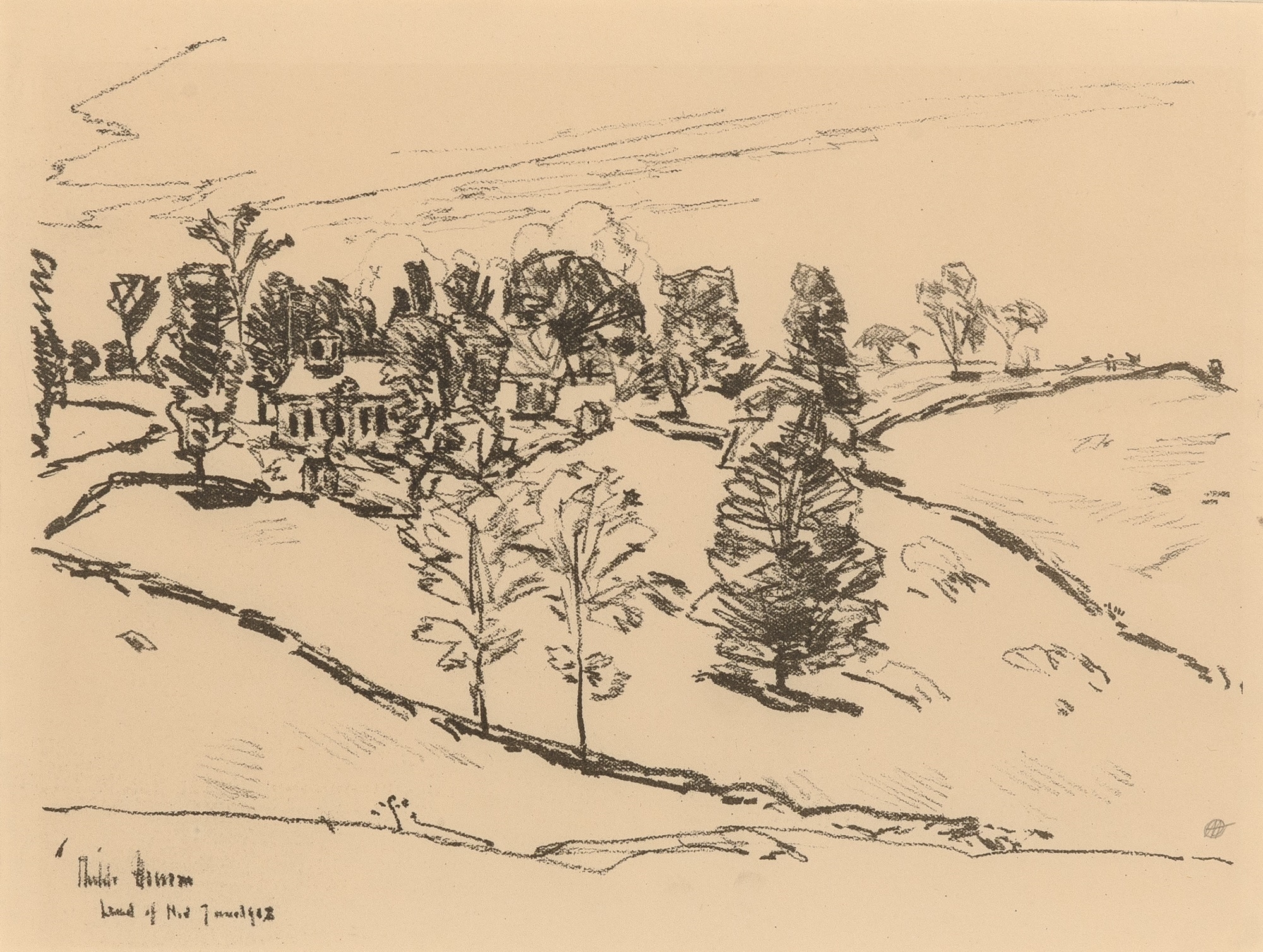 Artwork by Childe Hassam, THE LITTLE SCHOOL HOUSE, LAND OF NOD; LAND OF NOD, Made of Lithographs