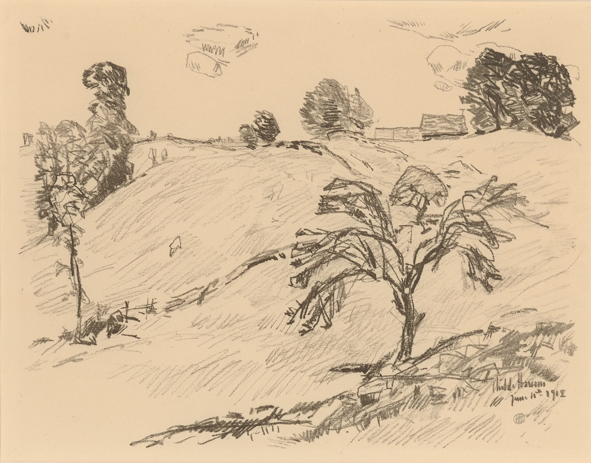 Artwork by Childe Hassam, THE LITTLE SCHOOL HOUSE, LAND OF NOD; LAND OF NOD, Made of Lithographs