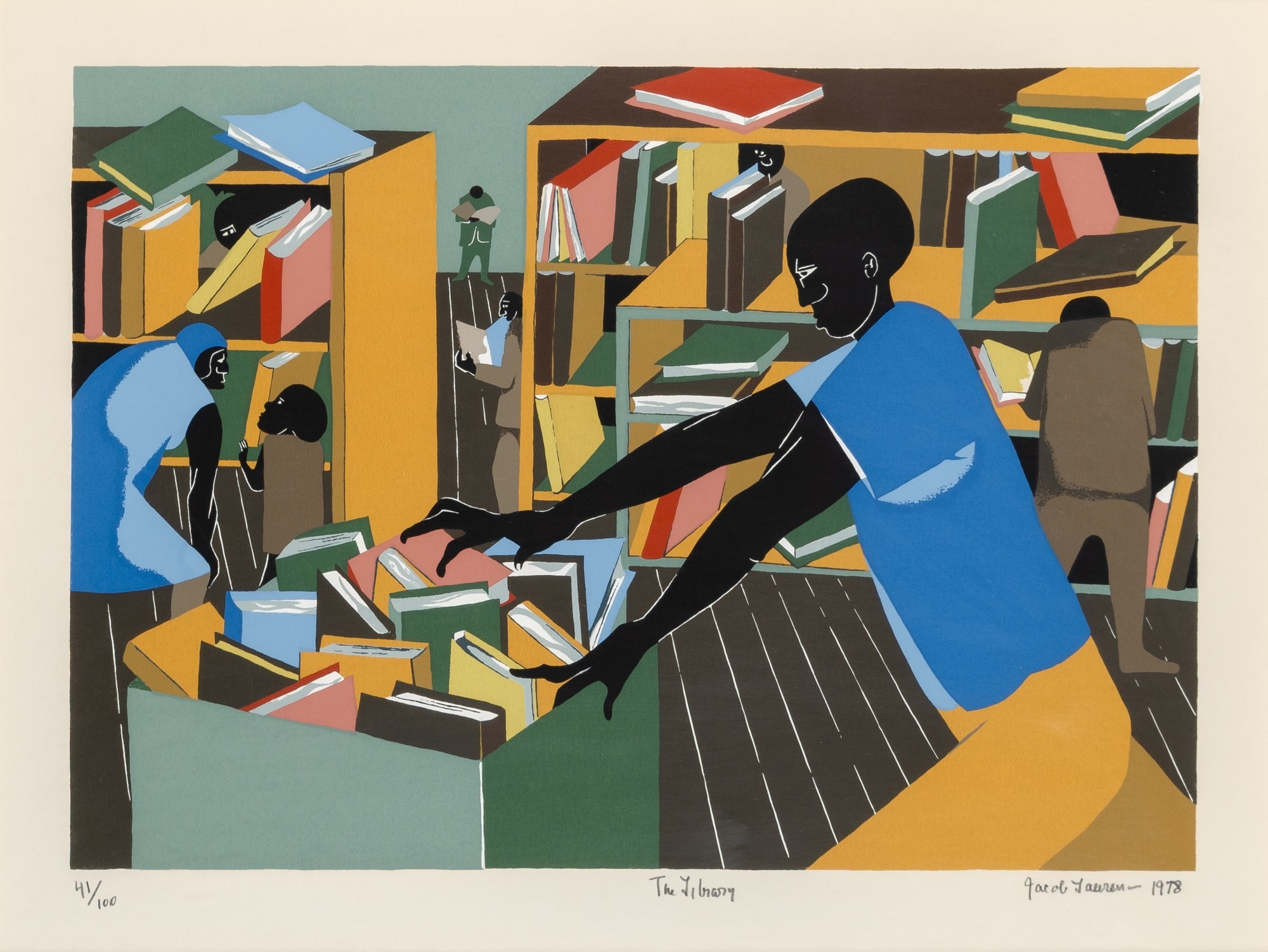 Artwork by Jacob Lawrence, THE LIBRARY, Made of Color Screenprint On Wove Paper