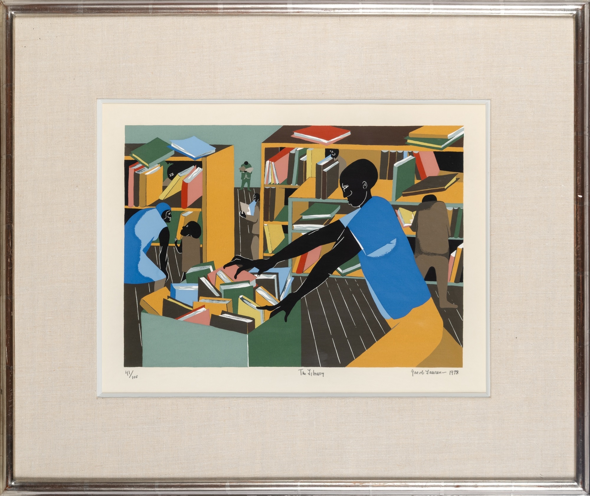 Artwork by Jacob Lawrence, THE LIBRARY, Made of Color Screenprint On Wove Paper