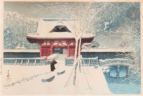 The Saishoin temple in Hirosaki under the snow by Hasui Kawase, February 1936