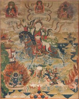 Thangka depicting a deity on horseback - Tibetan School, 19th Century