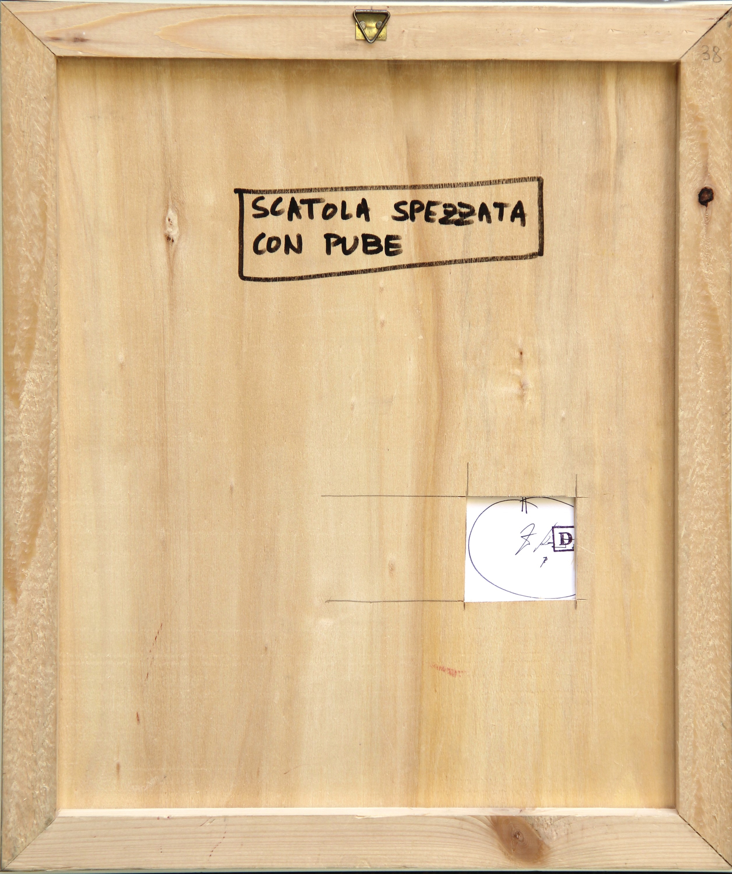 Artwork by Jiří Kolář, Scatola spezzata con pube, Made of collage on cardboard