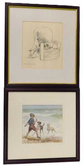 Boy with two dogs on the beach - James Henry Dowd