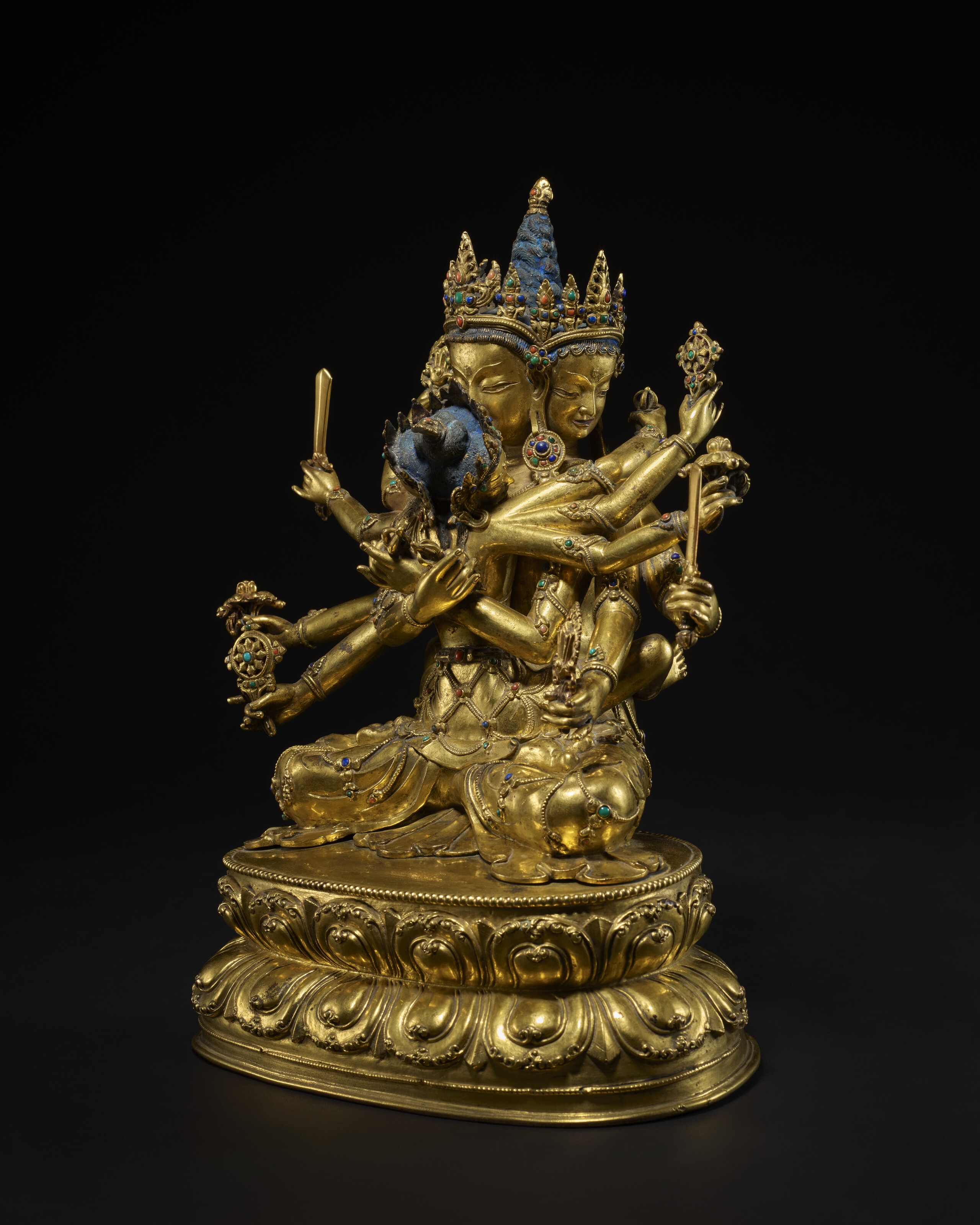 Artwork by Tibetan School, 15th Century, Sonam Gyaltsen, A GILT COPPER ALLOY FIGURE OF AKSHOBHYAVAJRA GUHYASAMAJA ATTRIBUTABLE TO SONAM GYALTSEN, Made of GILT COPPER