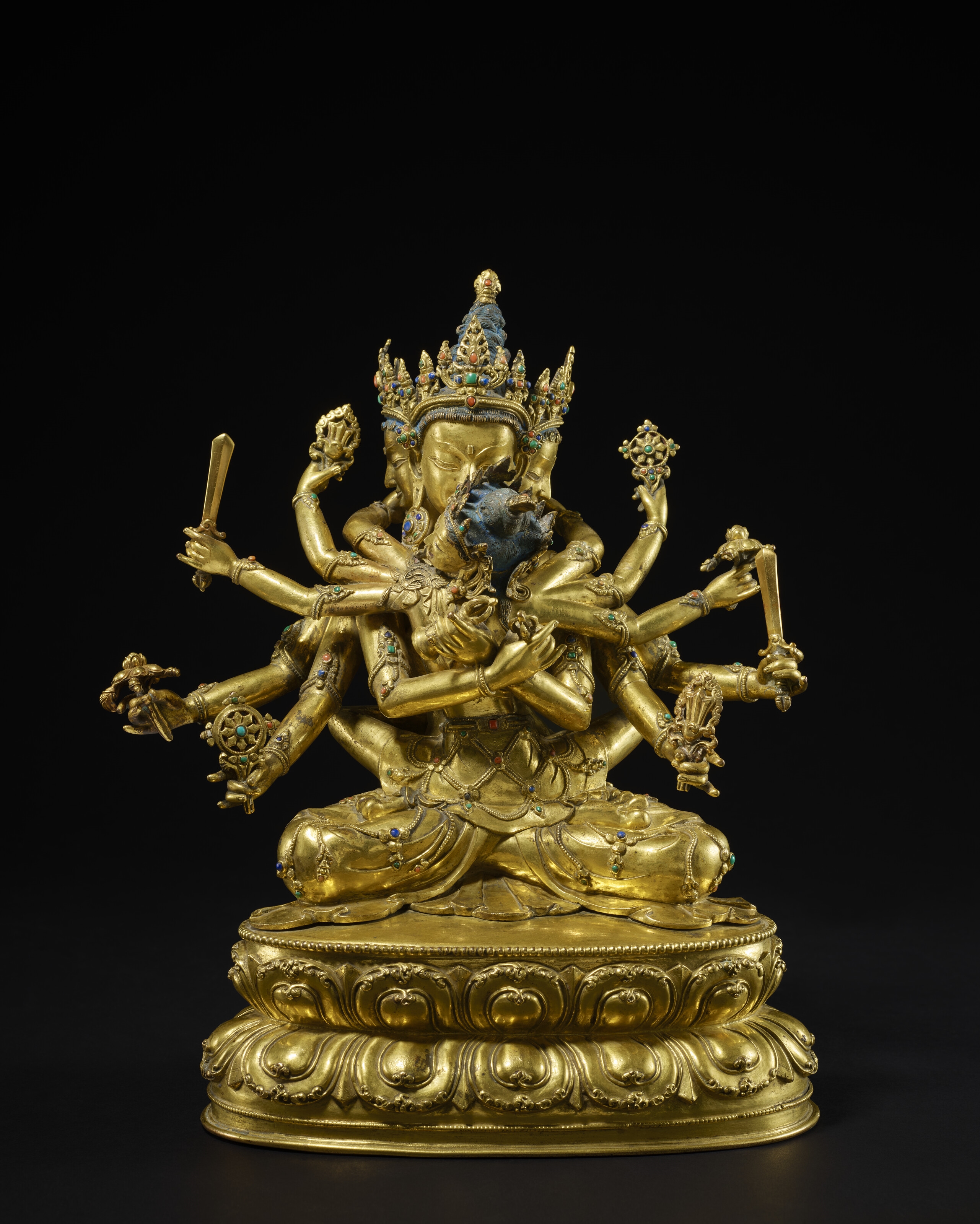 Artwork by Tibetan School, 15th Century, Sonam Gyaltsen, A GILT COPPER ALLOY FIGURE OF AKSHOBHYAVAJRA GUHYASAMAJA ATTRIBUTABLE TO SONAM GYALTSEN, Made of GILT COPPER