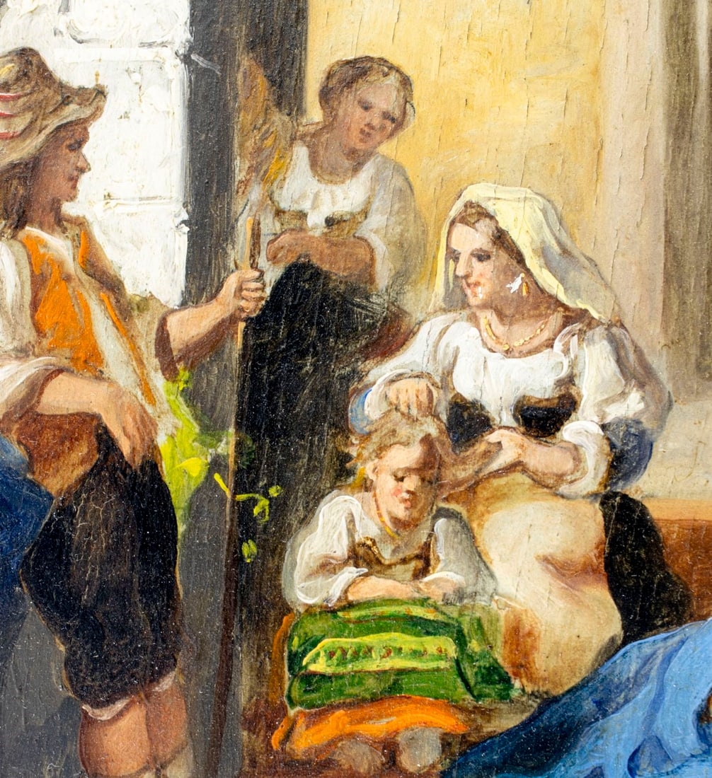 Artwork by G Joli, Courtyard Scene, Made of Oil On Board