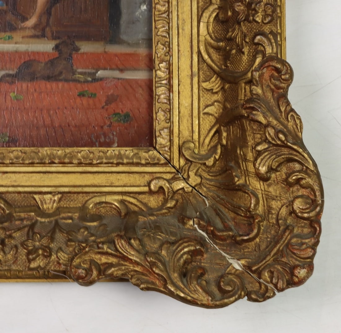 Artwork by G Joli, Courtyard Scene, Made of Oil On Board