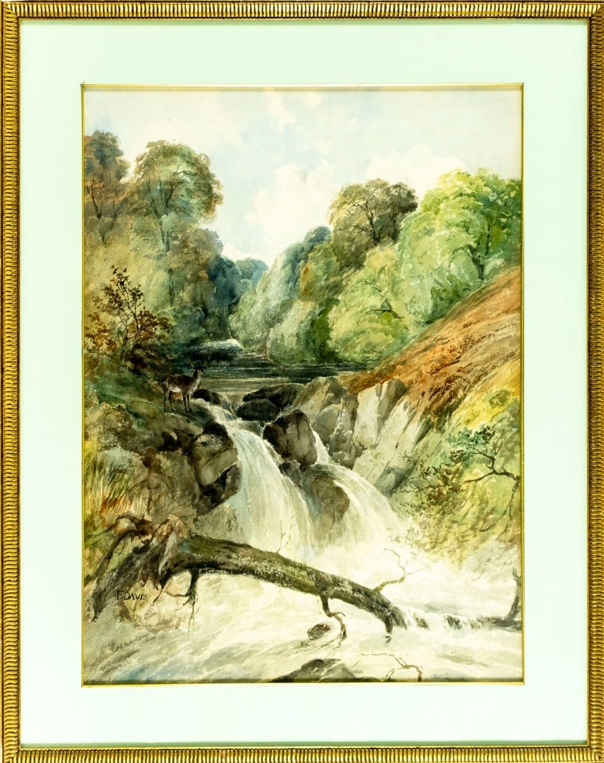 Frederick Davis | Waterfall Landscape with Deer | MutualArt