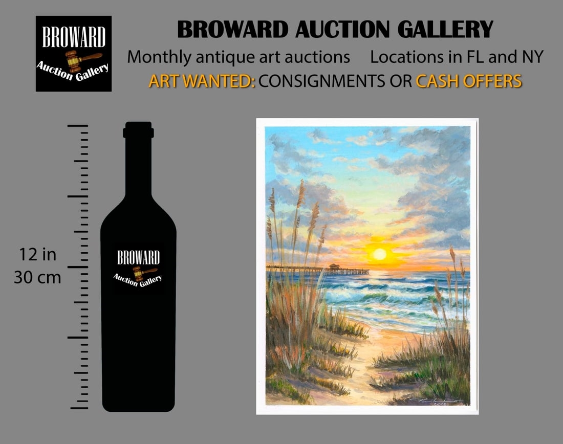 Artwork by Oleksandr Pukhno, Sunset Seascape with Pier, Made of Oil On Heavy Paper