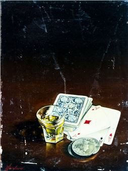 Still Life with Cards, Shot Glass and Coins - Giordano