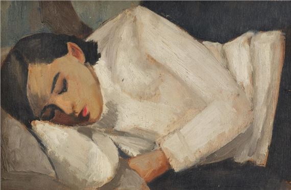 Femme endormie/Nature morte aux camélias blancs - Albert Chavaz