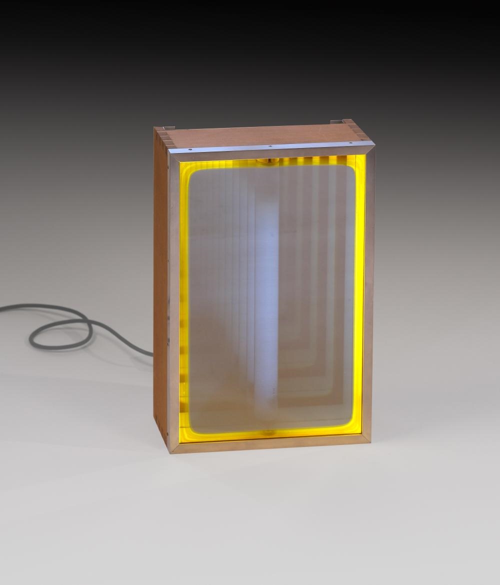 Artwork by Christian Megert, Licht-Raumkasten, Made of Spiegel, Leuchtstoffröhre Und Elektrifizierung In Objektkasten