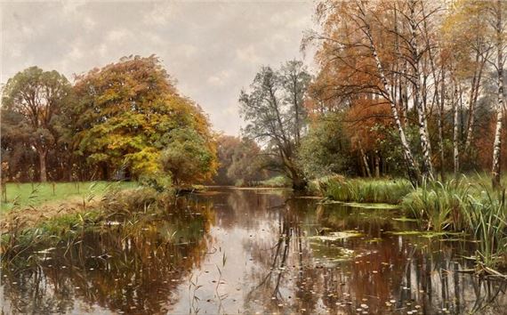 Autumn day at a lake in Hillerød by Peder Mork Monsted, 1915