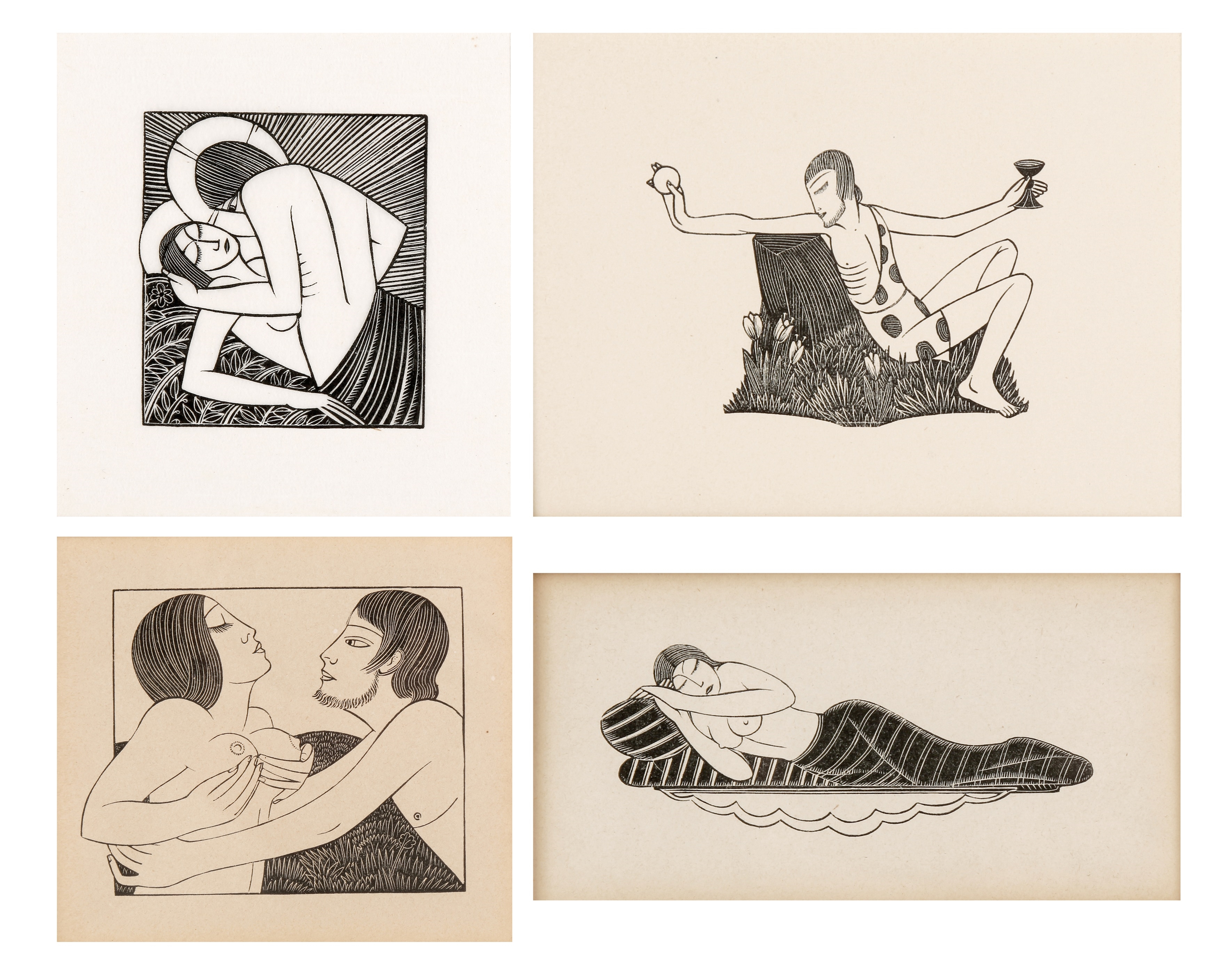 Artwork by Eric Gill, Ibi Dabo Tibi; Girl Sleeping; Stay Me With Apples; My Love among the Lilies, Made of Wood Engravings