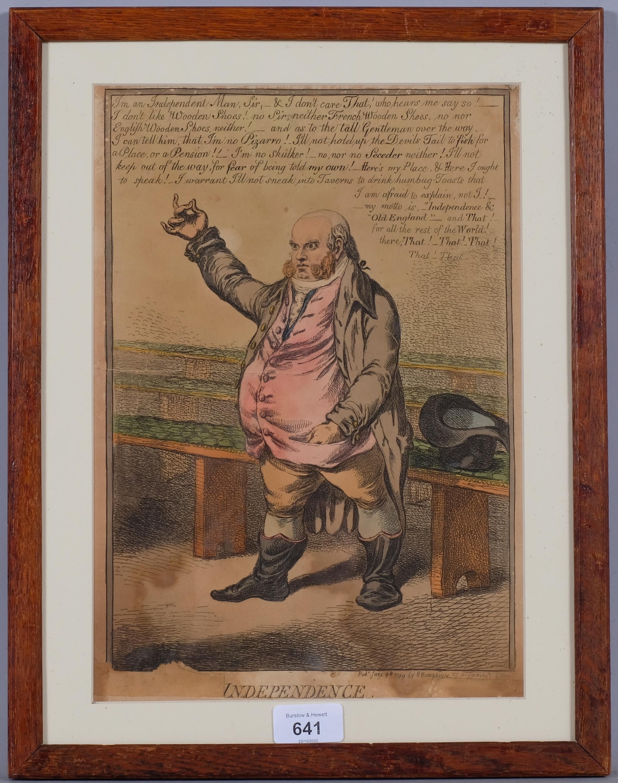 Artwork by James Gillray, Independence, Made of Hand-Coloured Etching On Paper