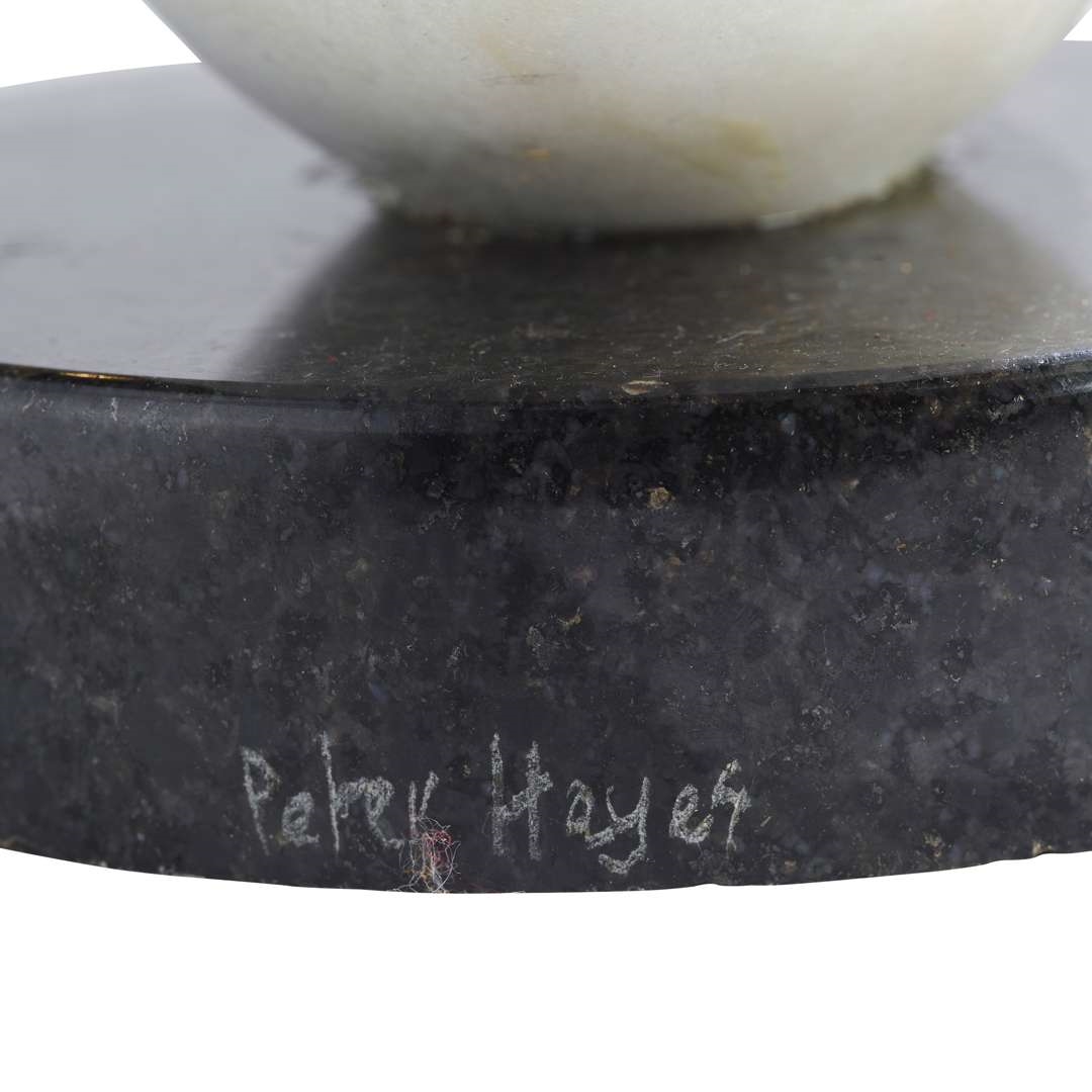 Artwork by Peter Hayes, BOW FORM, Made of White Marble With Black Marble Base