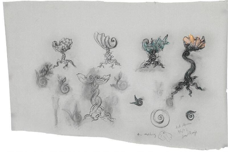 Artwork by Arje Griegst, Untitled, Made of Ink And Coloured Crayons On Thick, Grey Paper